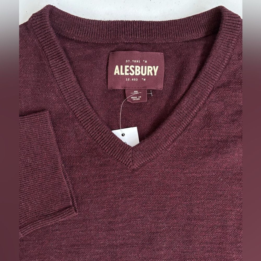 Alesbury NWT Men's‎ XXL Burgundy Riverside V-Neck Cotton Long Sleeve Sweater